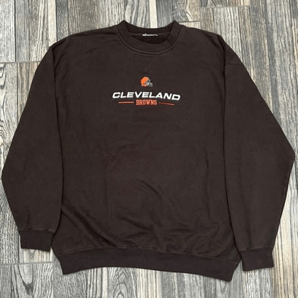 🏈 Vintage CLEVELAND BROWNS NFL Embroidered Fleece CREWNECK Size XL - EXCELLENT